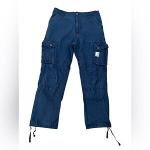 Carhartt WIP Mens Cargo Pants Black Cotton Relaxed Fit Ripstop 32x28